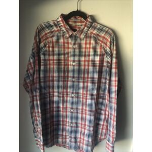 Goodale Men's Long- Sleeved Button Down Shirt  Red/Blue Plaid Large